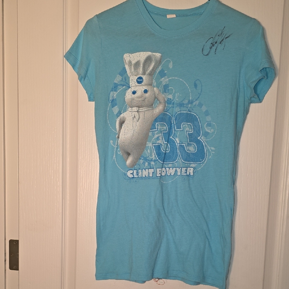 Nascar Signed By Clint Bowyer Light Blue Graphic Tee
